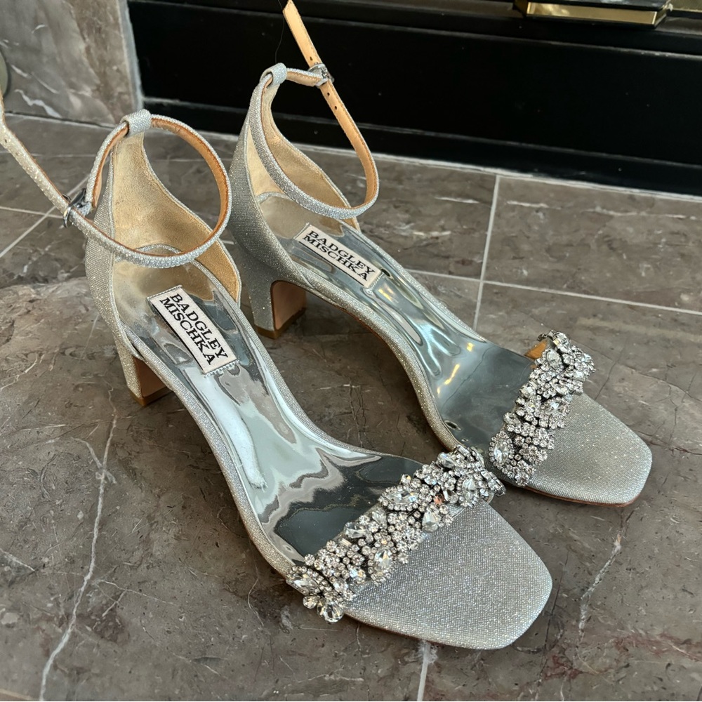 Badgley Mischa Silver Sparkle Heels with Ankle Strap